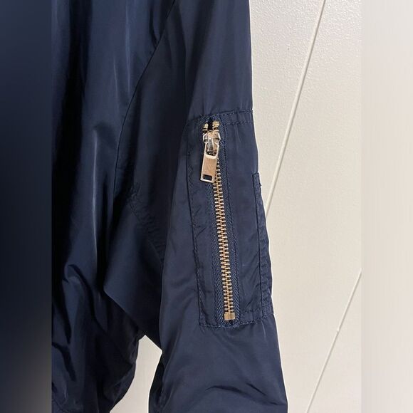 H&M Navy Bomber Jacket moto coat oversized Sz 8 Medium - Picture 6 of 10